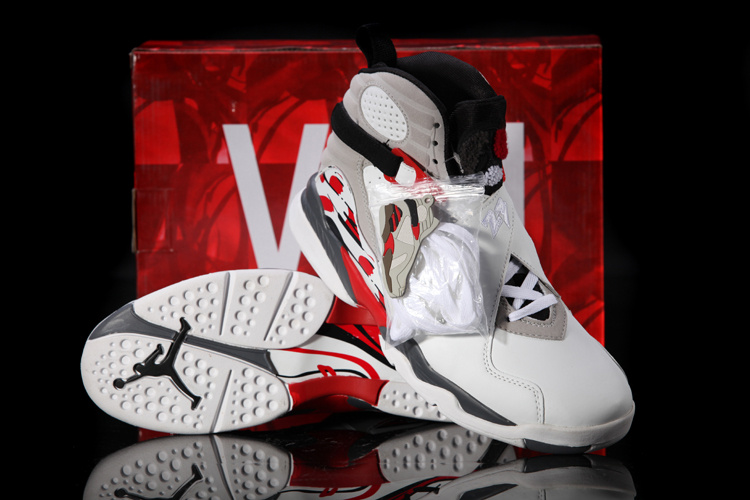 Hardback Air Jordan 8 White Grey Red Shoes - Click Image to Close