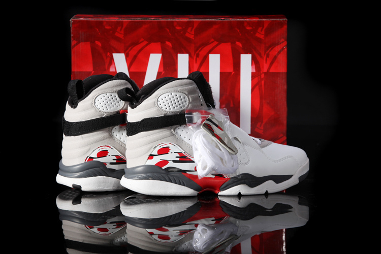 Hardback Air Jordan 8 White Grey Red Shoes - Click Image to Close