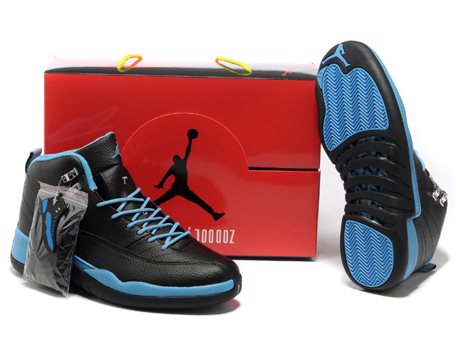 Hardcover Air Jordan 12 Black Blue Shoes - Click Image to Close