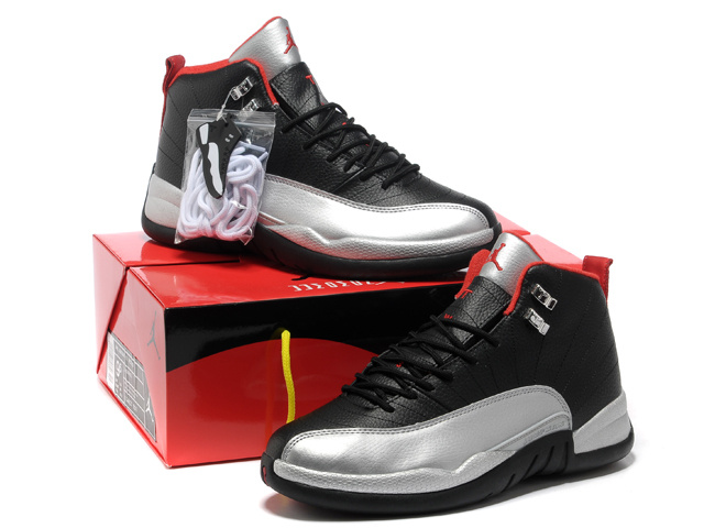 Hardcover Air Jordan 12 Black Silver Red Shoes - Click Image to Close