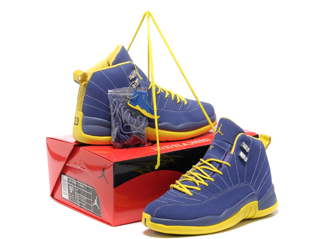 Hardcover Air Jordan 12 Blue Yellow Shoes