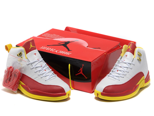 Hardcover Air Jordan 12 White Red Yellow Shoes