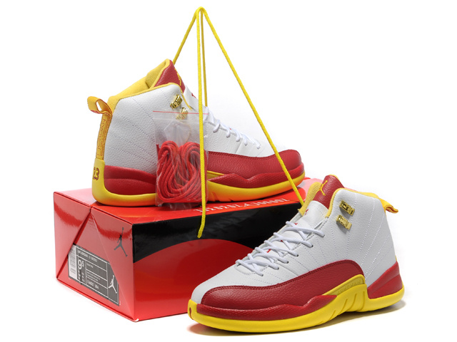 Hardcover Air Jordan 12 White Red Yellow Shoes