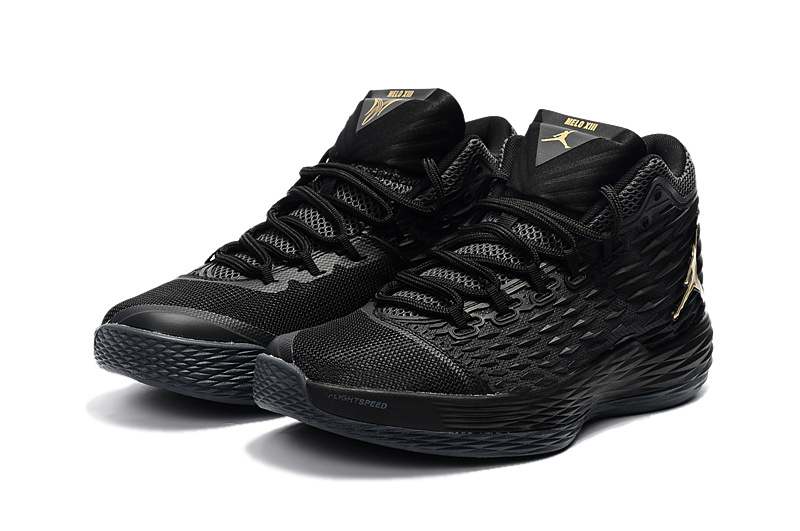 Jordan Melo 13 All Black Yellow Jumpman Logo Shoes