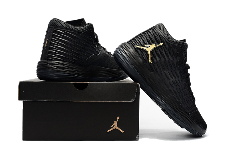 Jordan Melo 13 All Black Yellow Jumpman Logo Shoes - Click Image to Close