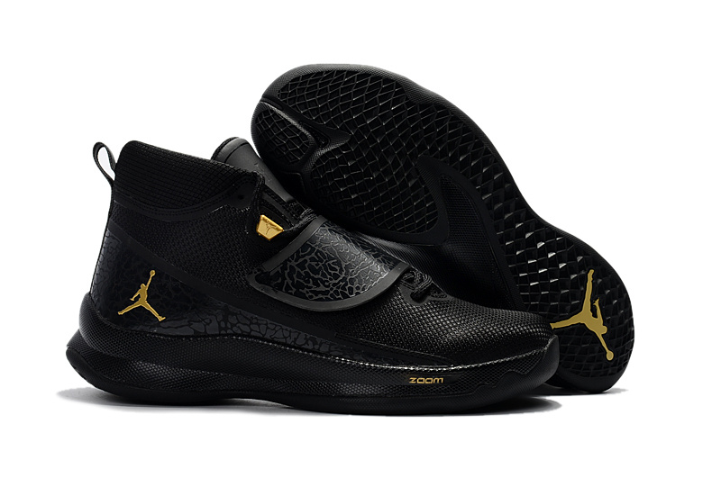 Jordan SuperFly V Black Gold Shoes - Click Image to Close