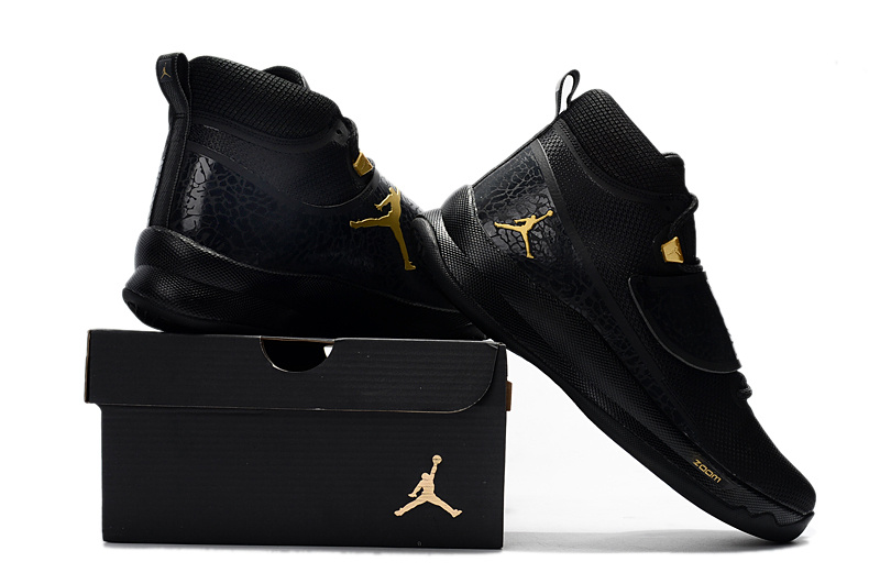 Jordan SuperFly V Black Gold Shoes - Click Image to Close