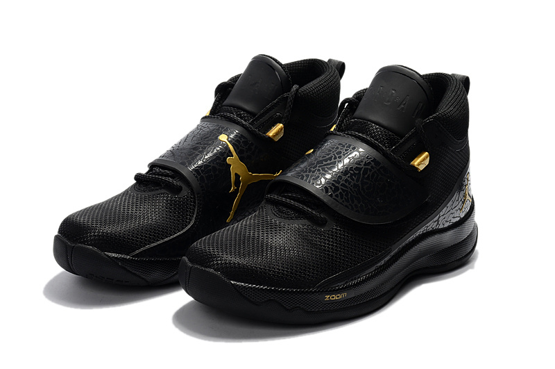 Jordan SuperFly V Black Gold Shoes - Click Image to Close
