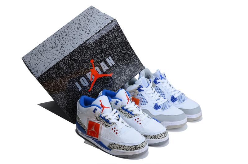 Limited Combine White Blue Air Jordan 3&4 Shoes