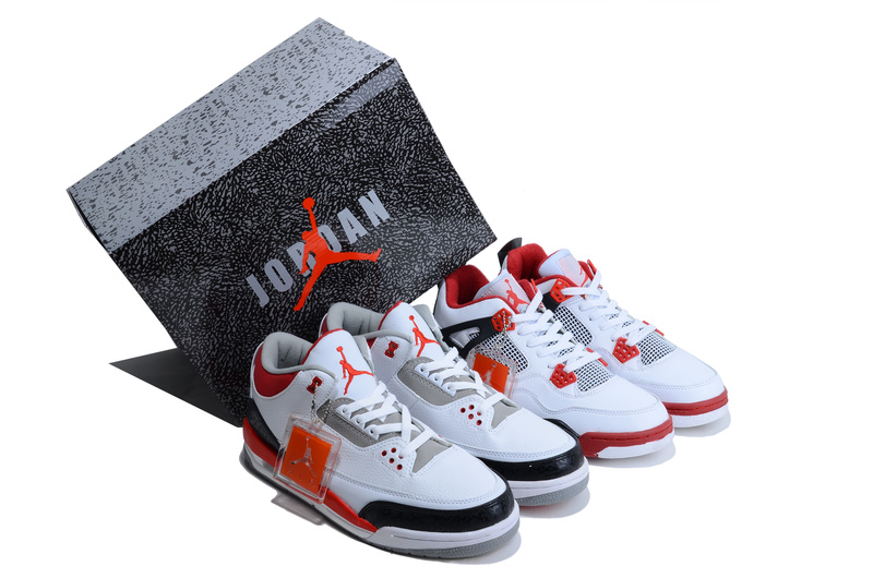 Limited Combine White Red Air Jordan 3&4 Shoes