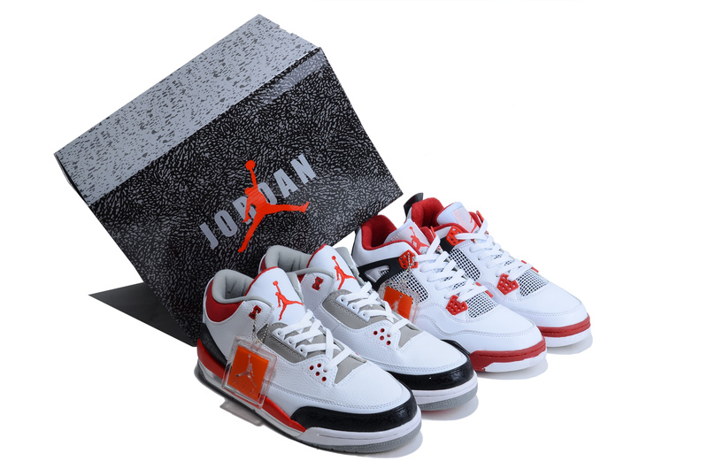 Limited Combine White Red Air Jordan 3&4 Shoes - Click Image to Close