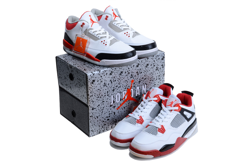 Limited Combine White Red Air Jordan 3&4 Shoes