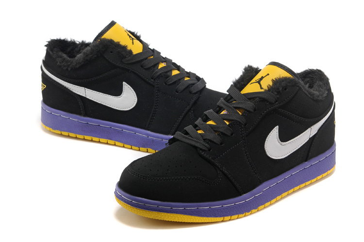 Low Air Jordan Retro 1 Wool Black Blue Yellow Shoes - Click Image to Close