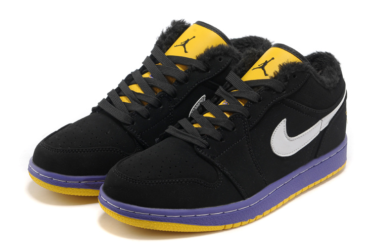 Low Air Jordan Retro 1 Wool Black Blue Yellow Shoes - Click Image to Close