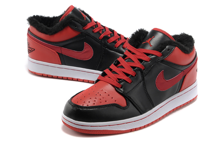 Low Air Jordan Retro 1 Wool Black Red White Shoes
