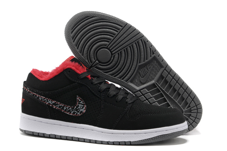 Low Air Jordan Retro 1 Wool Black White Grey Shoes - Click Image to Close