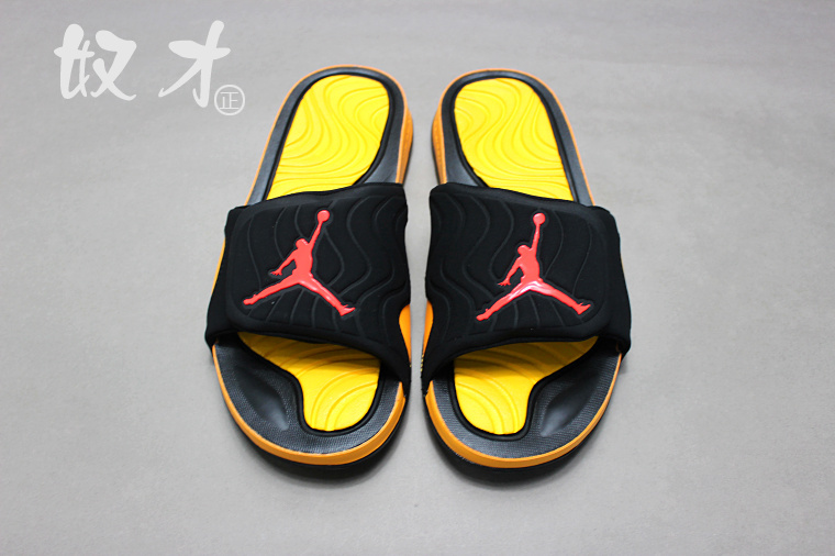 Men Jordan Hydro 5 Slide Sandals Black Yellow Red
