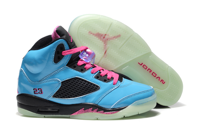 Midnight Air Jordan 5 Blue Black Pink For Women - Click Image to Close