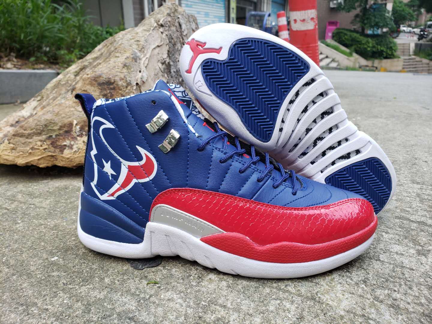 red white and blue jordan shoes