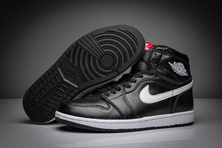 New Air Jordan 1 All Black White Swoosh Shoes - Click Image to Close