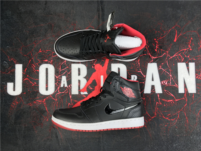 New Air Jordan 1 Black SnakeSkin Red Shoes