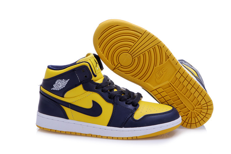 New Air Jordan1 Dark Blue Yellow Shoes - Click Image to Close