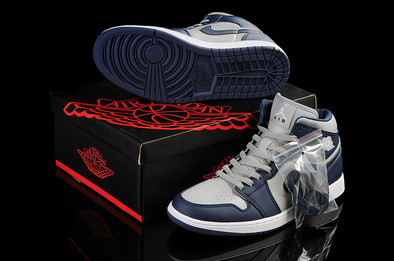 New Arrival Jordan 1 Grey Blue White Shoes - Click Image to Close