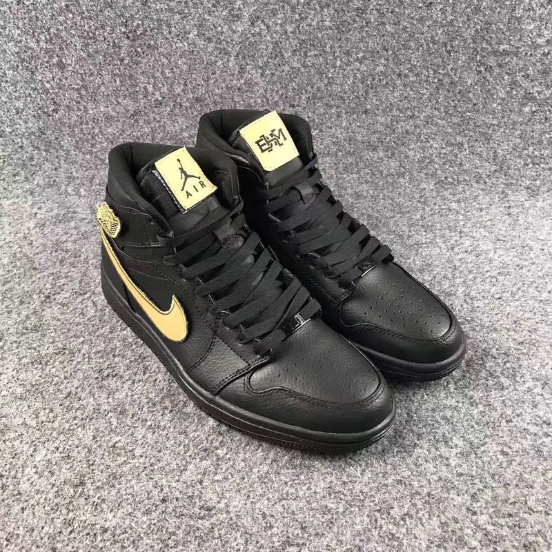 New Air Jordan 1 High BHM All Black Gold Shoes