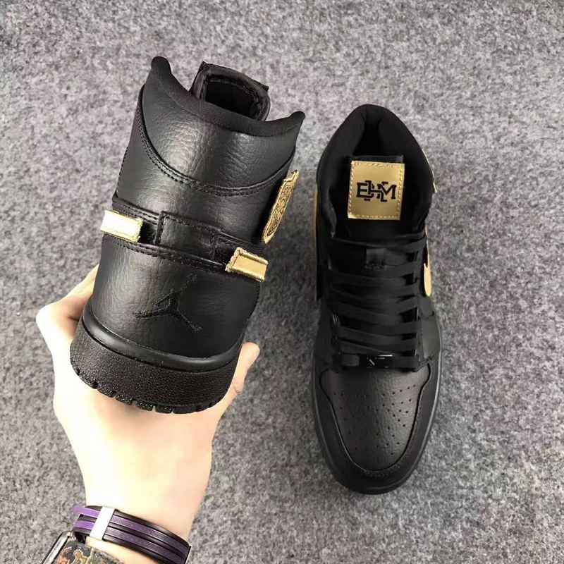 New Air Jordan 1 High BHM All Black Gold Shoes - Click Image to Close