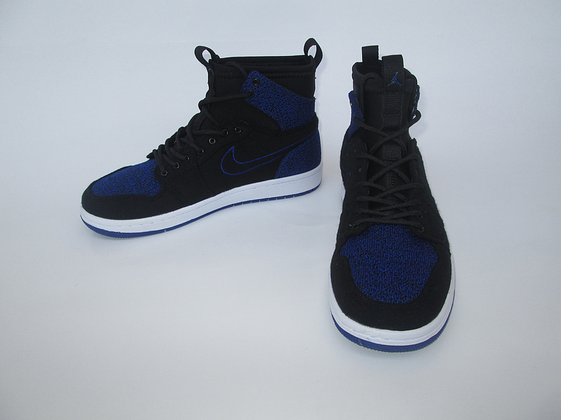 New Air Jordan 1 Knitted Socks Shoes Black Blue - Click Image to Close