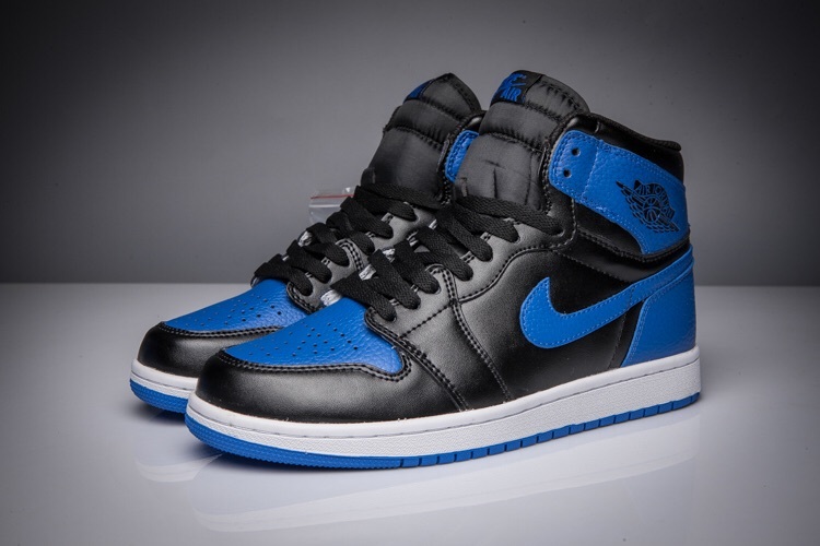 New Air Jordan 1 Litchi Skin Black Roayl Blue Shoes - Click Image to Close