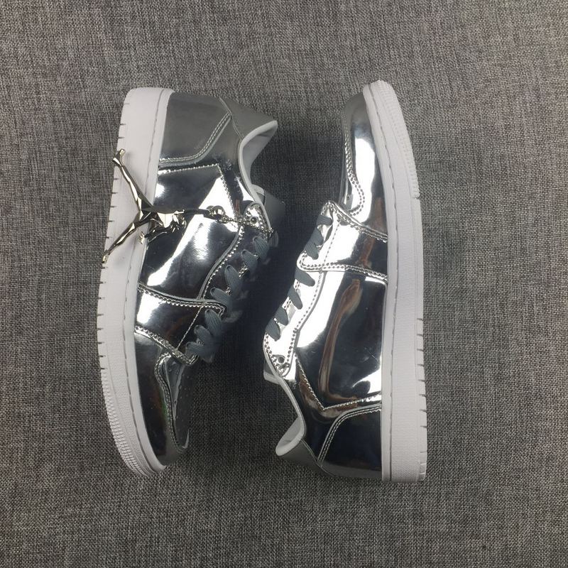 New Air Jordan 1 Low Liquid Silver Shoes - Click Image to Close