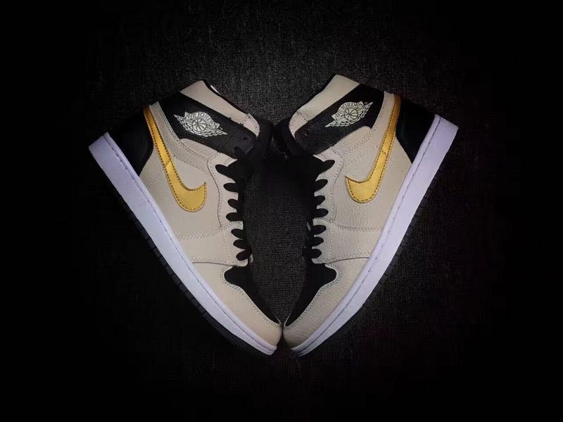 New Air Jordan 1 Pearl Grey Black Gold Shoes - Click Image to Close