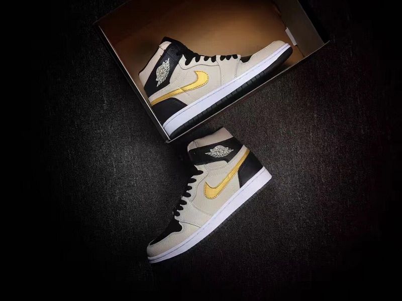 New Air Jordan 1 Pearl Grey Black Gold Shoes - Click Image to Close