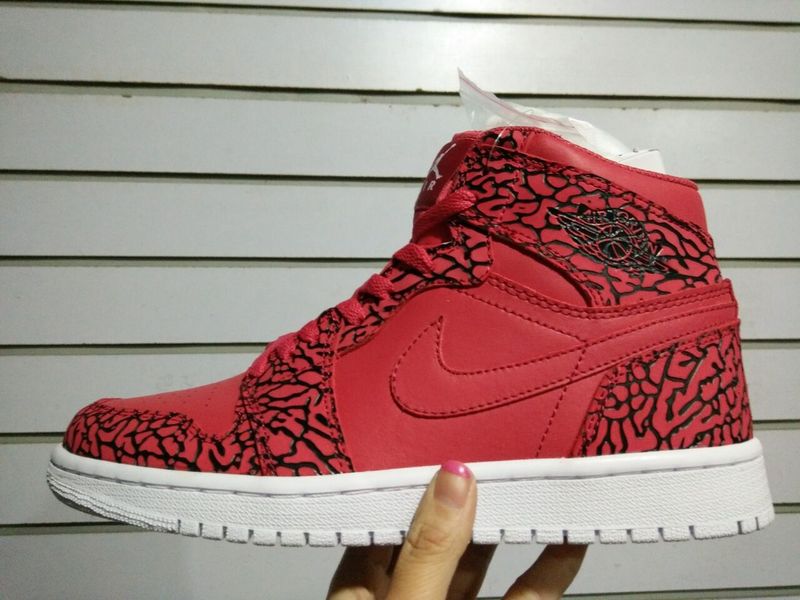 New Air Jordan 1 Red Crack Black White Shoes
