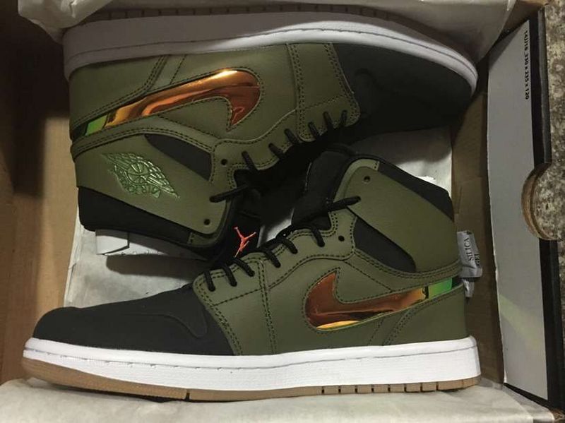 New Air Jordan 1 Retro Army Rainbow Swoosh Shoes - Click Image to Close