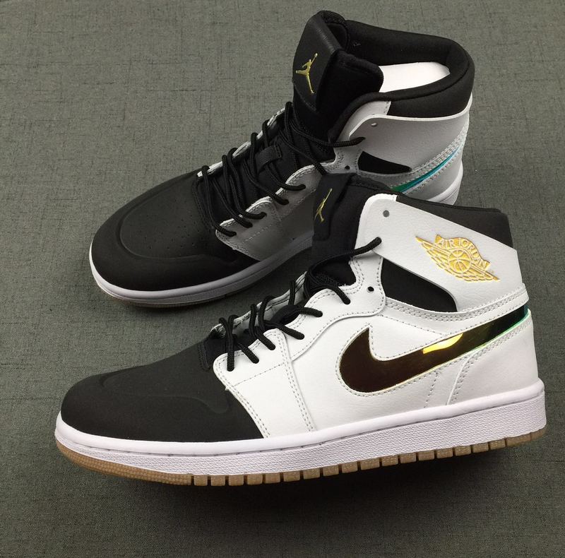 New Air Jordan 1 Retro Black White Gold Shoes