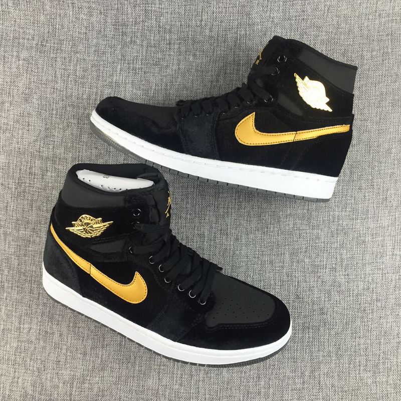 New Air Jordan 1 Velvet Black Yellow Shoes