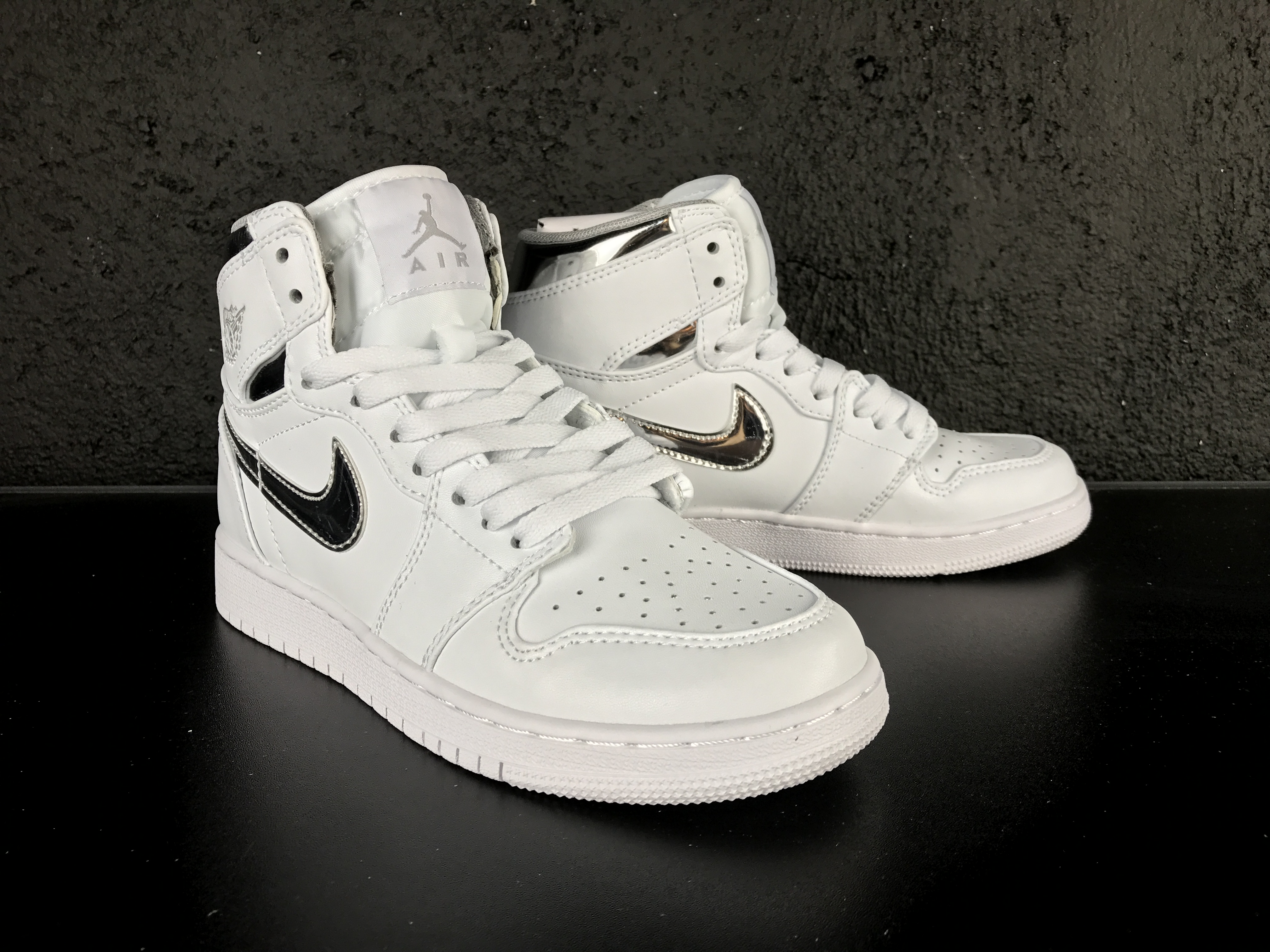 New Air Jordan 1 White Silver Shoes - Click Image to Close