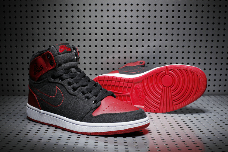 New Air Jordan 1 Wool Black Red White Shoes