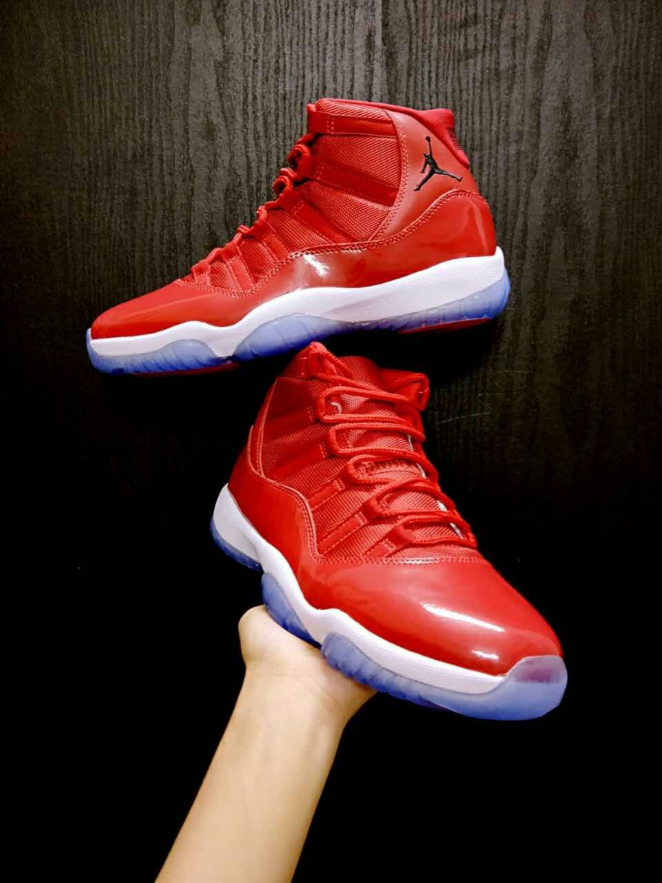 New Air Jordan 11 All Red Ice Sole Lover Shoes - Click Image to Close
