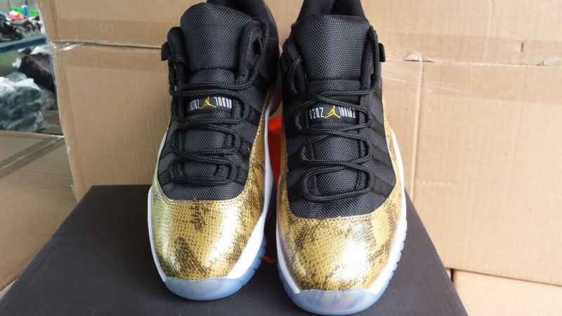 New Air Jordan 11 Black Gold Snake Line Shoes - Click Image to Close