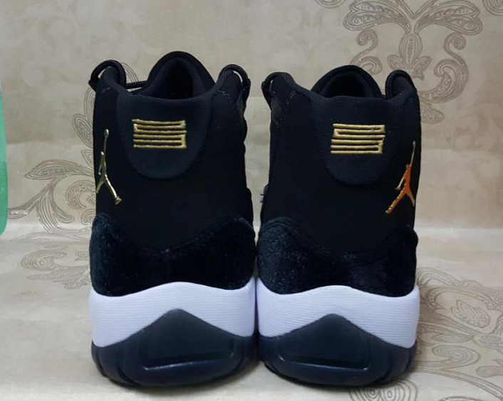 New Air Jordan 11 Black Goose Down Gold Shoes
