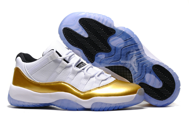 New Air Jordan 11 Low Olympic White Gold Lover Shoes - Click Image to Close