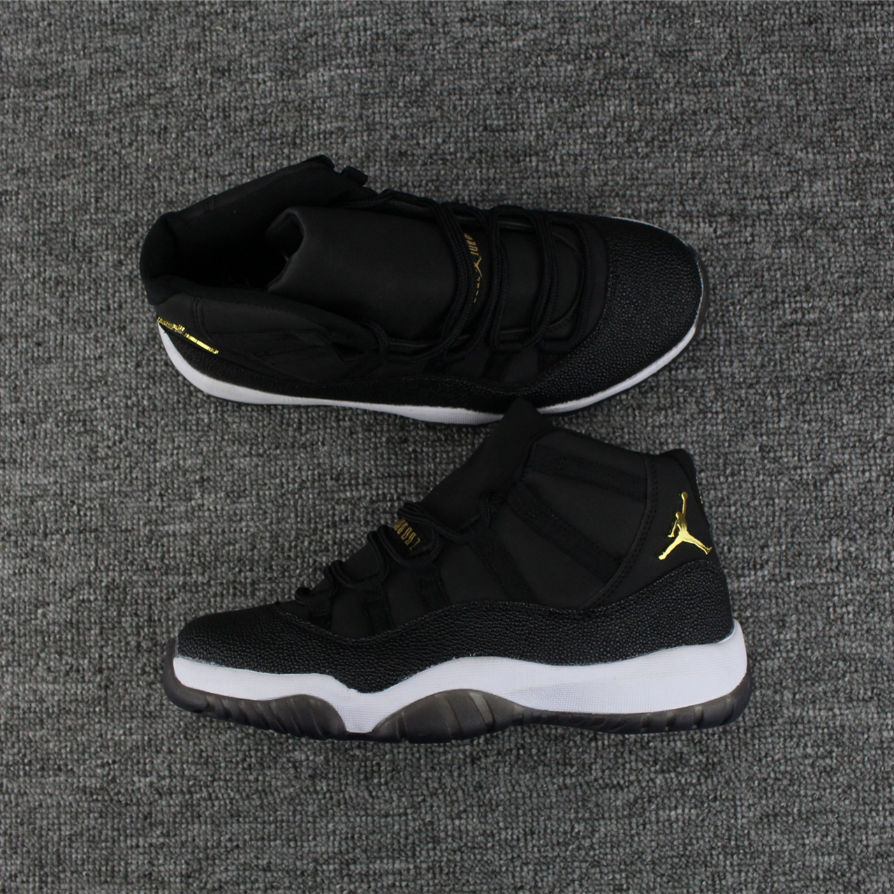 New Air Jordan 11 Pearl Fish Skin Black Gold Shoes - Click Image to Close