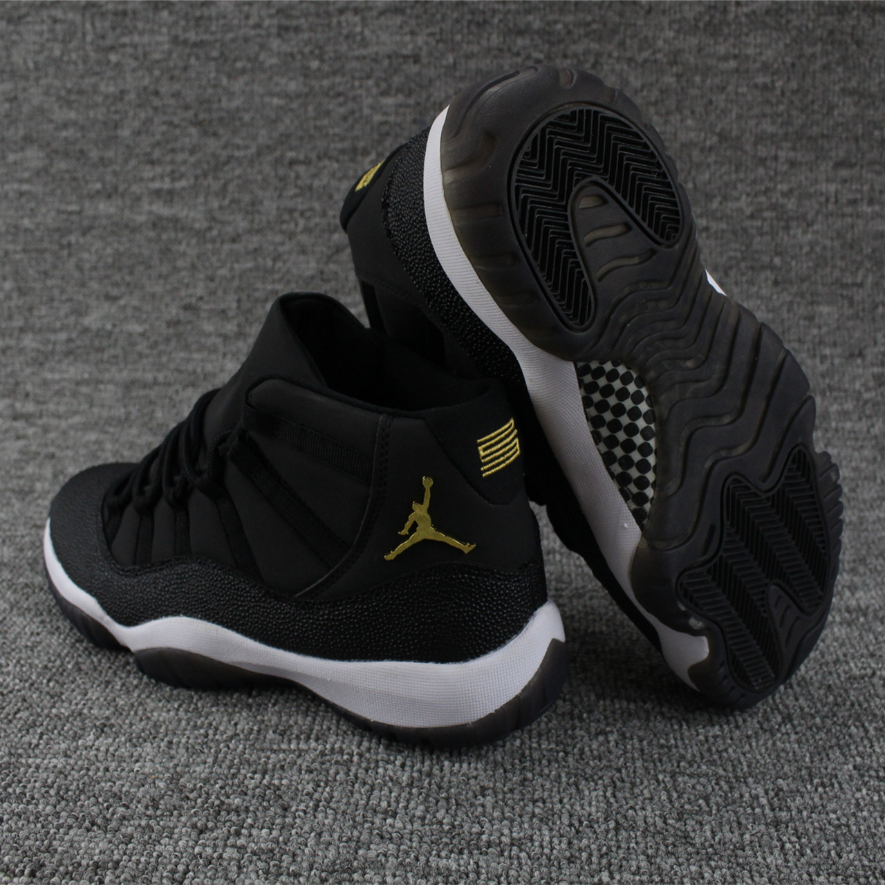 New Air Jordan 11 Pearl Fish Skin Black Gold Shoes