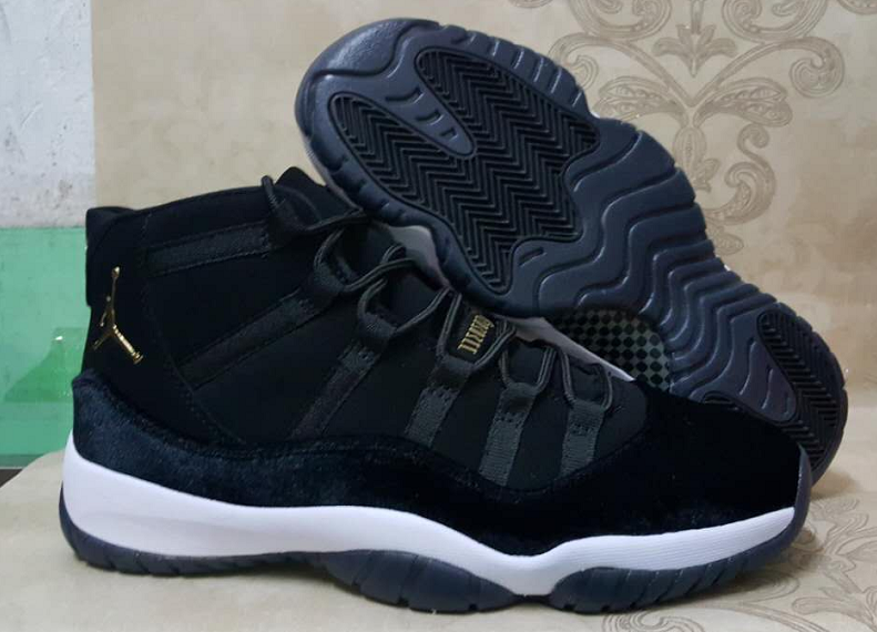 New Air Jordan 11 Retro Goose Velvet Black White Gold Shoes