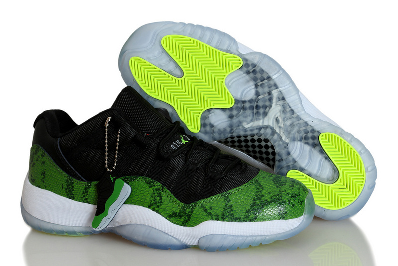 New Air Jordan 11 Snakeskin Black Green For Women - Click Image to Close