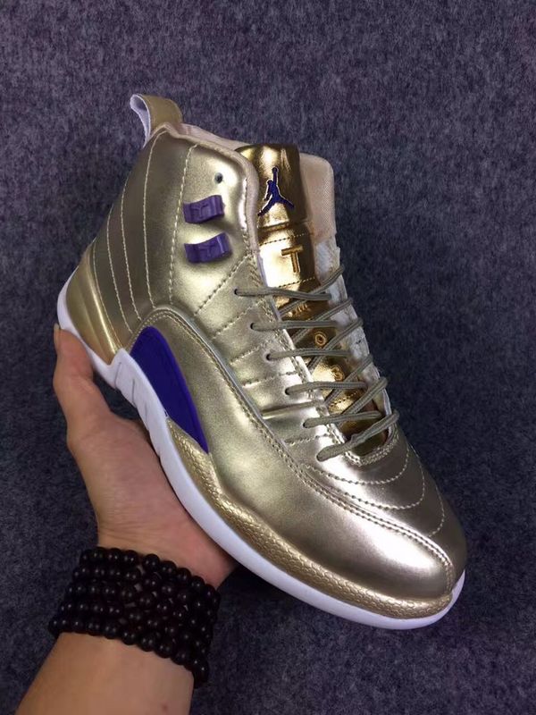 New Air Jordan 12 All Gold Blue Shoes