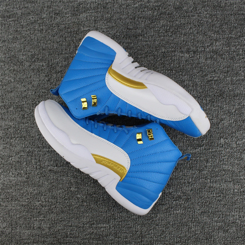 New Air Jordan 12 Blue Gold White Shoes
